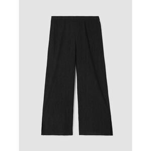 Eileen Fisher Woven Plissé Wide-Leg Pant Ankle Length Black Size Small
